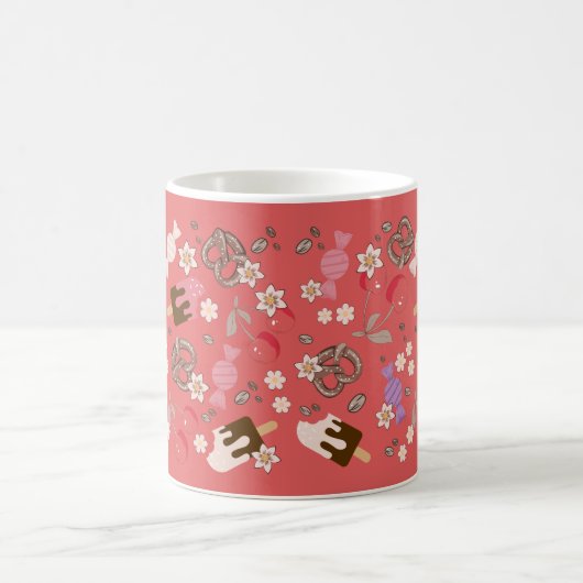 Süße und salzige Leckereien Rotes Muster Kaffeetasse (Mittel)