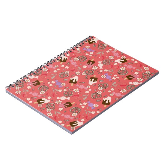 Süße und salzige Leckereien Rotes Muster Notizblock (Linke Seite)