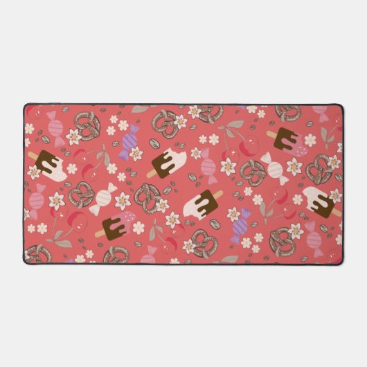 Süße und salzige Leckereien Rotes Muster Schreibtischunterlage (Vorderseite)