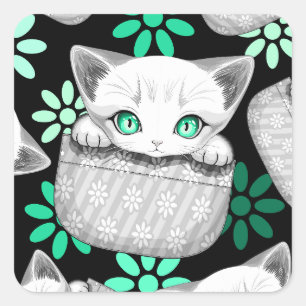 Süße und verspielt Katze schaut aus einer Tasche h Quadratischer Aufkleber