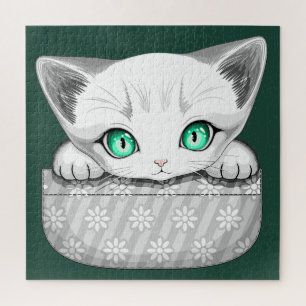 Süße und verspielte Katze schaut aus einer Tasche  Puzzle