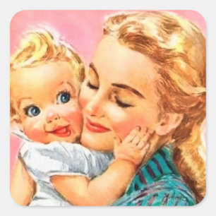 süße unisex Baby Mama retro vintage Quadratischer Aufkleber