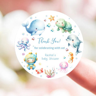 Süße Unter dem Meer Baby Shower Danke Runder Aufkleber