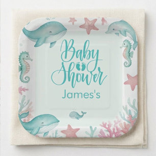 Süße Unterwasser-Aquarell-Ozean-Baby-Party  Pappteller