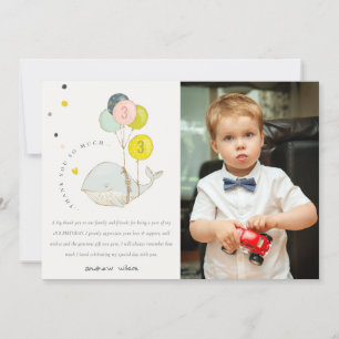 Süße Unterwasser-Ballon-Wal-Foto-Kinder-Geburtstag Dankeskarte