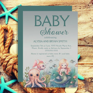 Süße Unterwasser-Meerjungfrau-Oktopus-Fisch-Baby-P Einladung