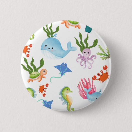 Süße Unterwasserfreunde – Ozean-Tier-Muster Button (Vorderseite)