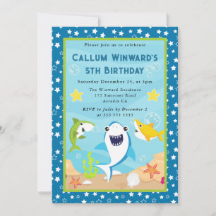 Süße Unterwasserhaie Kindergeburtstag Einladung