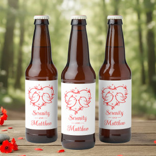 Süße Unzertrennliche Boho Rotes Herz Gartenhochzei Bierflaschenetikett