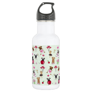 Süße Valentine-Möpse auf grünem Pastellhinterg Edelstahlflasche