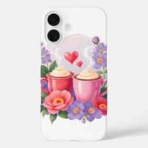 Süße Valentins-Cocoa-Tassen mit Blumen und Herzen