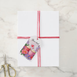 Süße Valentins-Cocoa-Tassen mit Blumen und Herzen Geschenkanhänger
