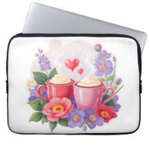 Süße Valentins-Cocoa-Tassen mit Blumen und Herzen