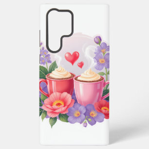 Süße Valentins-Cocoa-Tassen mit Blumen und Herzen Samsung Galaxy Hülle