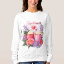 Süße Valentins-Cocoa-Tassen mit Blumen und Herzen