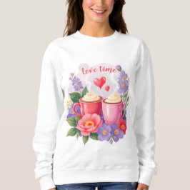 Süße Valentins-Cocoa-Tassen mit Blumen und Herzen Sweatshirt