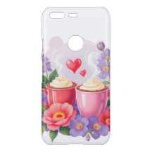 Süße Valentins-Cocoa-Tassen mit Blumen und Herzen