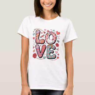 Süße Valentins-Gans-Liebes-Buchstaben Blumen-Doodl T-Shirt