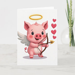 Süße Valentins-Schwein-Cupid-Karte Karte