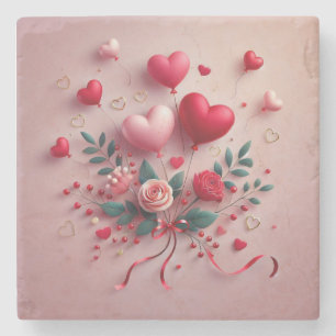 Süße Valentinsballons & Rosen Steinuntersetzer