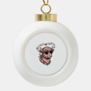 Süße Valentinskuh Vintage Gravur Herzbrille Keramik Kugel-Ornament