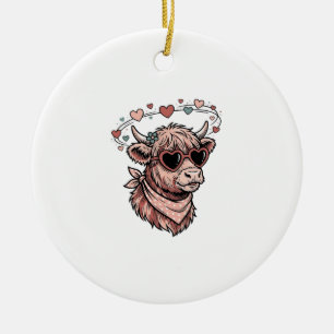 Süße Valentinskuh Vintage Gravur Herzbrille Keramik Ornament