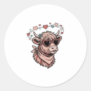 Süße Valentinskuh Vintage Gravur Herzbrille Runder Aufkleber