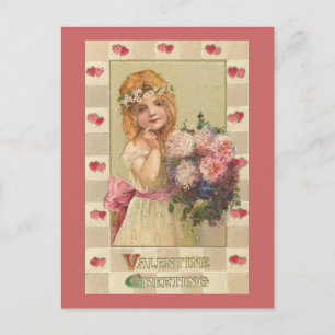 Süße Valentinsmädchen mit Blumensträußen (2) Feiertagspostkarte
