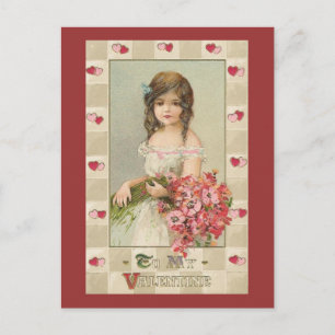 Süße Valentinsmädchen mit Blumensträußen Feiertagspostkarte