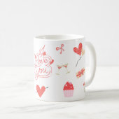 Süße Valentinstag-Doodle-Muster-Tasse Kaffeetasse (VorderseiteRechts)