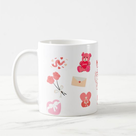 Süße Valentinstag-Doodle-Muster-Tasse Kaffeetasse (Links)