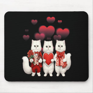 Süße Valentinstag-Katzen halten Herzen Romantische Mousepad