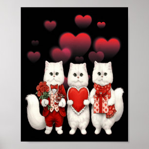 Süße Valentinstag-Katzen halten Herzen Romantische Poster