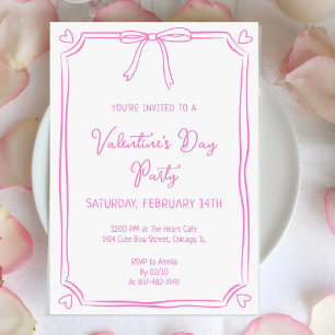 Süße Valentinstag-Party-Einladung mit rosa Schleif Feiertagskarte