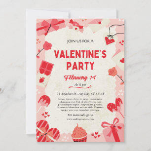 Süße Valentinstag-Party-Karte in Creme und Pink Feiertagskarte