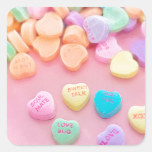 Süße Valentinstag-Rosa-Herzen Zuckerl Quadratischer Aufkleber