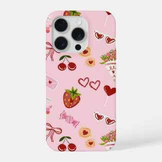 Süße Valentinstag-Süßigkeiten & Erdbeer-Muster iPhone 15 Pro Hülle