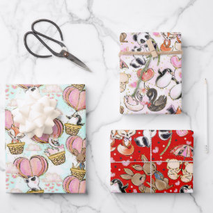 Süße Valentinstag-Tiere Geschenkpapier Set
