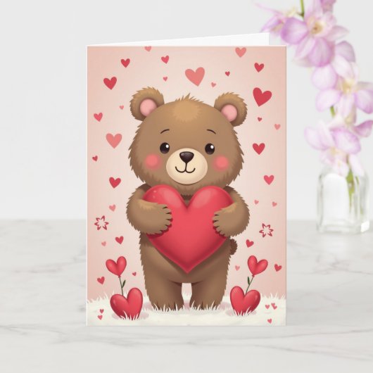 Süße Valentinstagskarte mit Bär Karte (Orchidee)