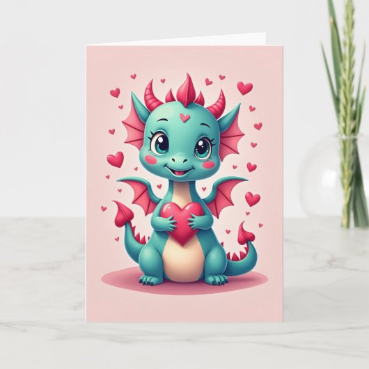 Süße Valentinstagskarte mit Drache Karte (Vorderseite)