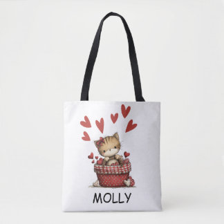 Süße Valentinstagskatze mit Herzen Personalisiert Tasche
