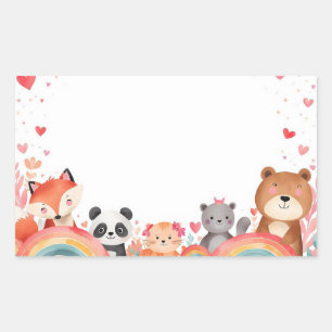 Süße Valentinsticker für Kinder Cartoon-Tiere Rechteckiger Aufkleber