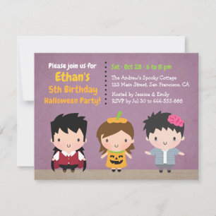 Süße Vampir-Kürbis-Zombie-Kinder-Halloween-Party Einladung