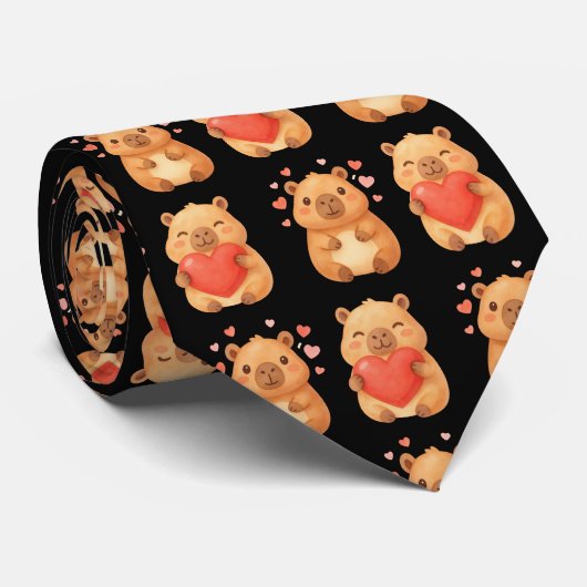 Süße Vatertag Wasserfarbe Herzen Capybara Krawatte (Gerollt)