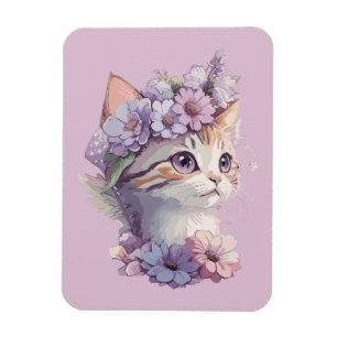 Süße Veilchen-Wasserfarben-Katze mit Flora Magnet