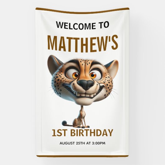 Süße verrückte Geparden-Farm-Thema 1. Geburtstag Banner (Vertikal)