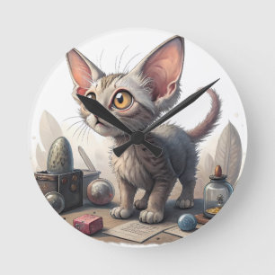 Süße verrückte Katze mit großen Augen Runde Wanduhr