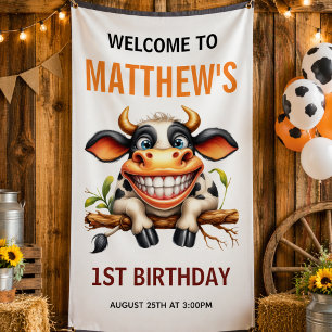 Süße verrückte Kuh Bauernhof Thema 1. Geburtstag Banner