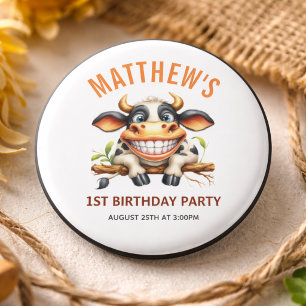 Süße Verrückte Kuh Bauernhof Thema 1. Geburtstag Button