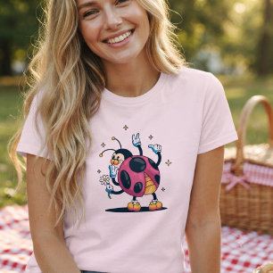Süße verrückte Marienkäferdame mit Gänseblümchen. T-Shirt